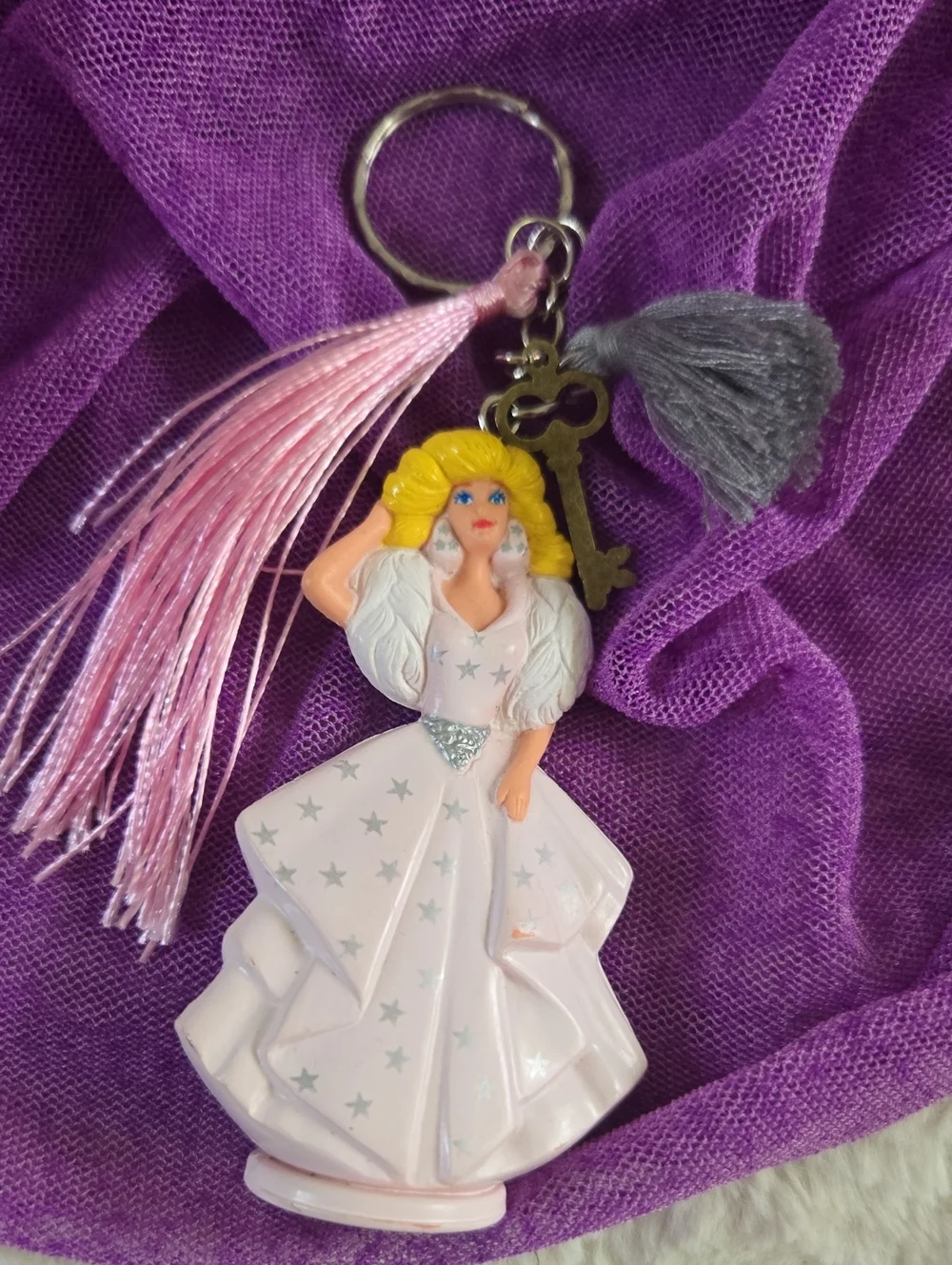 Handmade Pink Starry Princess Keychain Charm with Tassels
